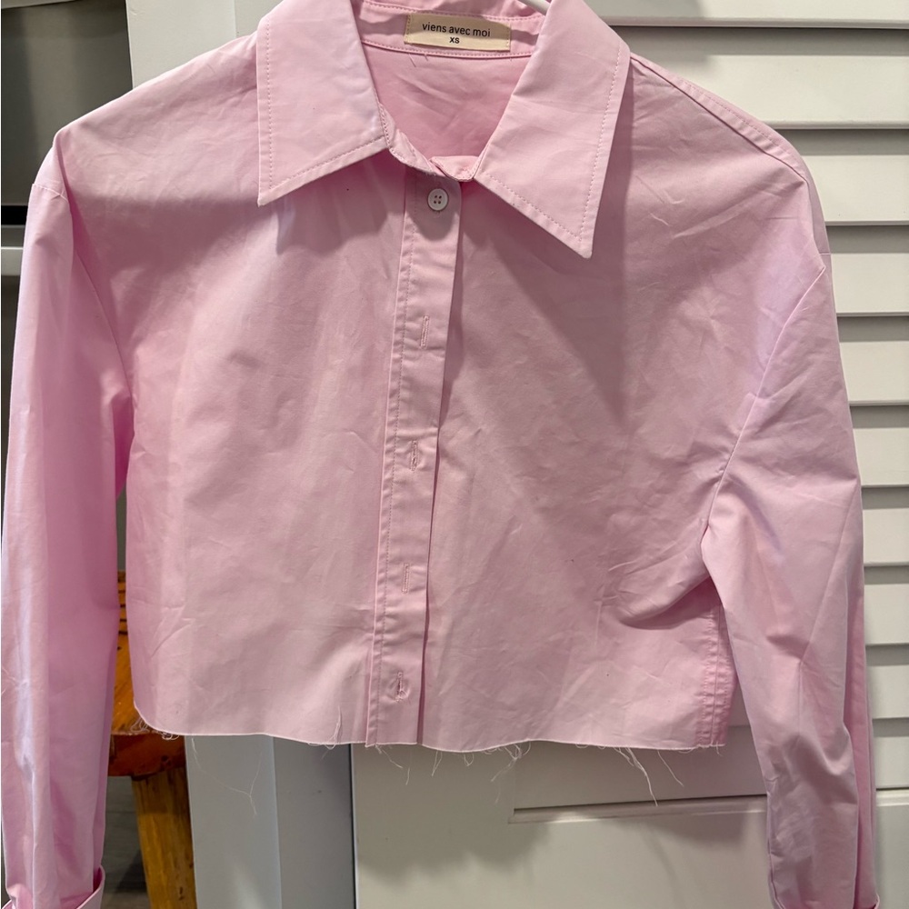 Pink Cropped Button-Up Shirt